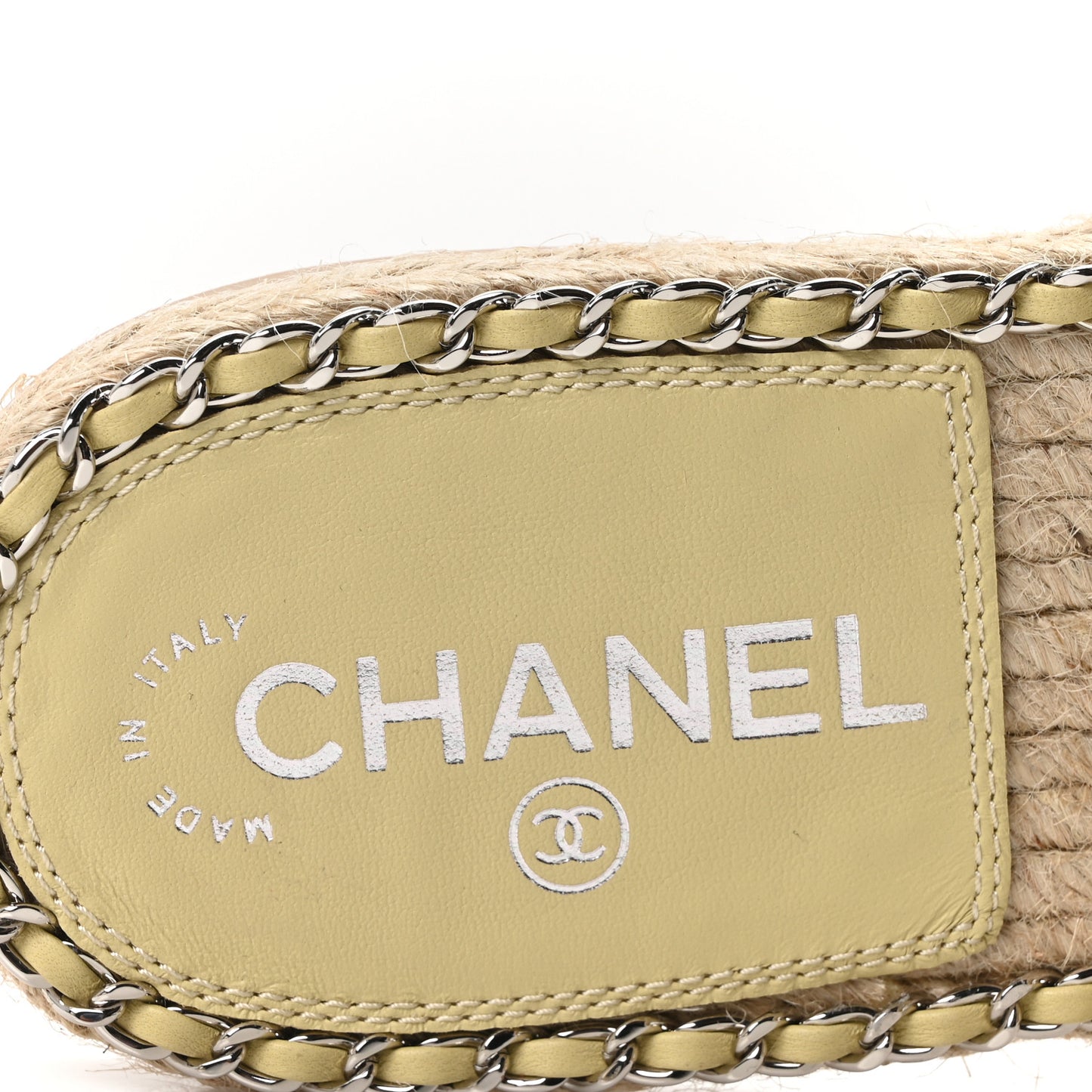 Lambskin Quilted CC Chain Espadrille Mules 41 Ivory