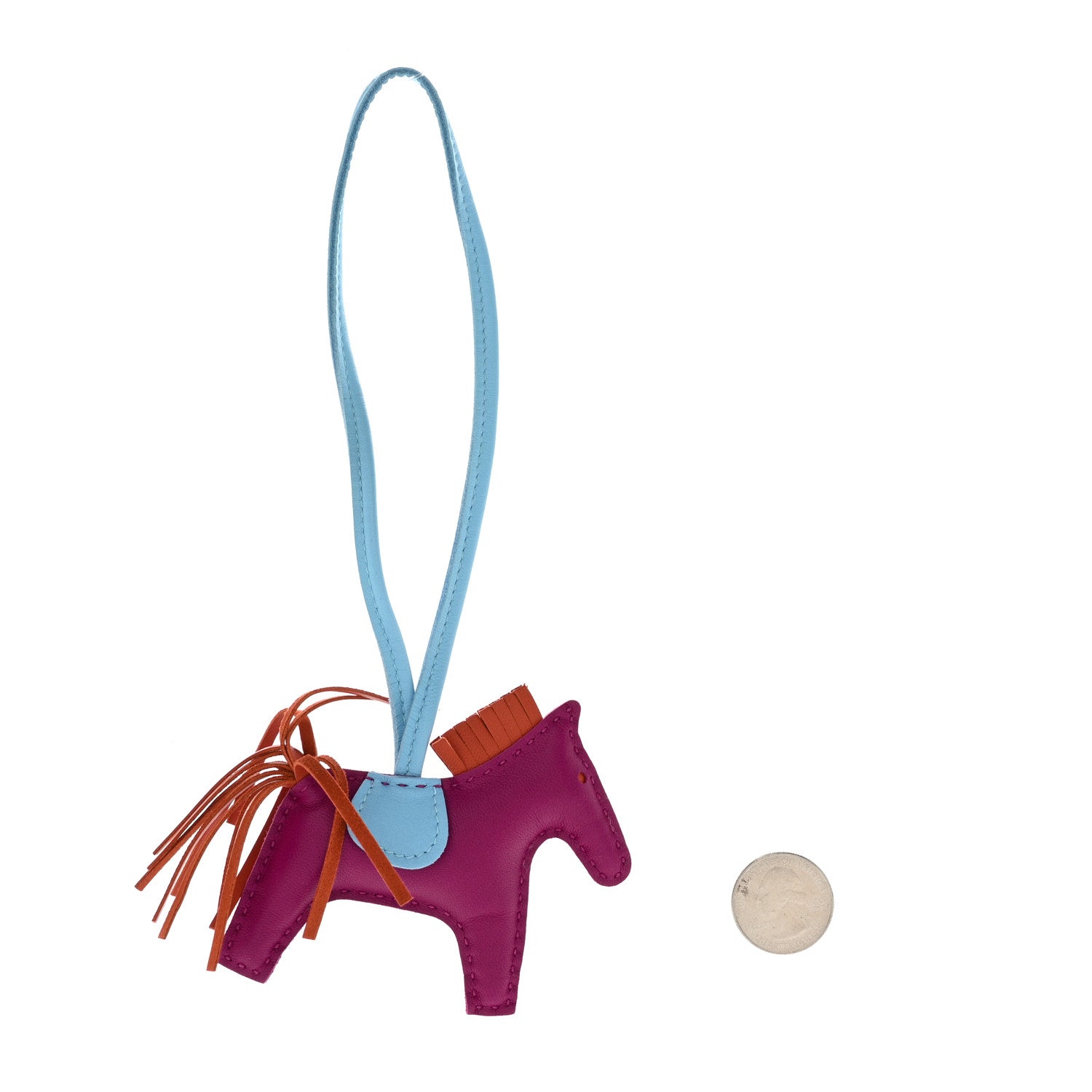 Hermes Milo Lambskin Grigri Rodeo Horse Bag Charm PM Rose Pourpre Cornaline Celeste 2 of 4