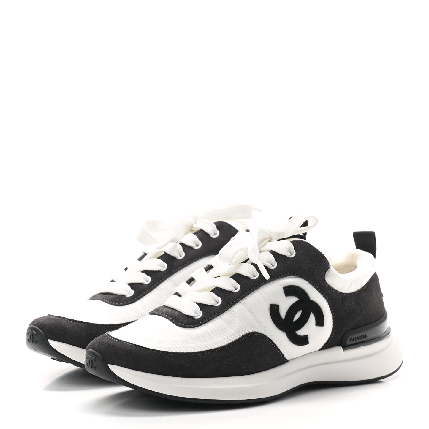 Nylon Suede Calfskin CC Sneakers 36.5 White Dark Grey
