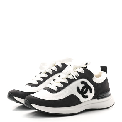 Chanel Nylon Suede Calfskin CC Sneakers 36.5 White Dark Grey 3 of 6