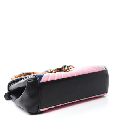 Gucci Calfskin Bamboo Trapuntata Queen Margaret Top Handle Bag Blue Agata Hibiscus Red Mystic White Sugar Pink 4 of 11