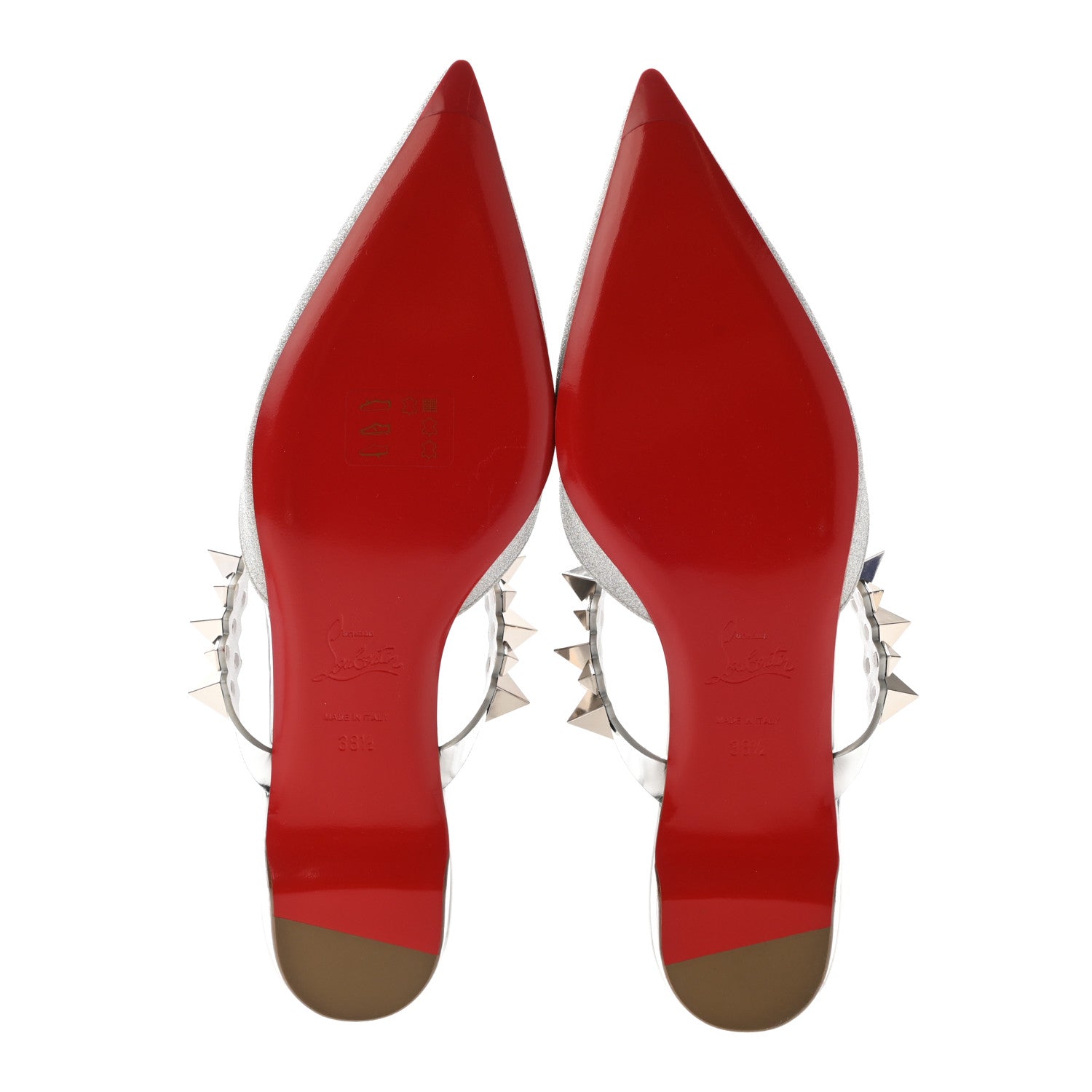 Christian Louboutin Mini Glitter Planet Choc Flat Mules 38.5 Silver 5 of 7