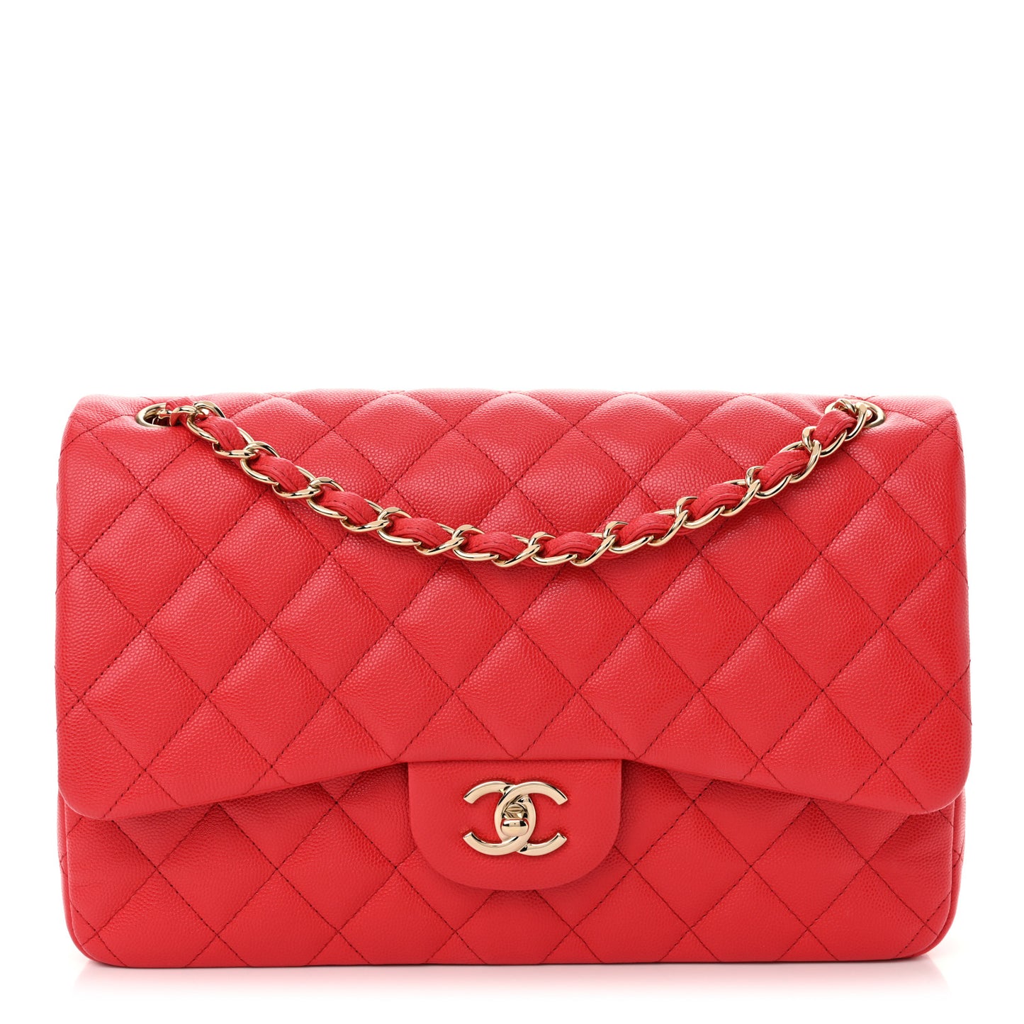 Caviar Quilted Jumbo Double Flap Red