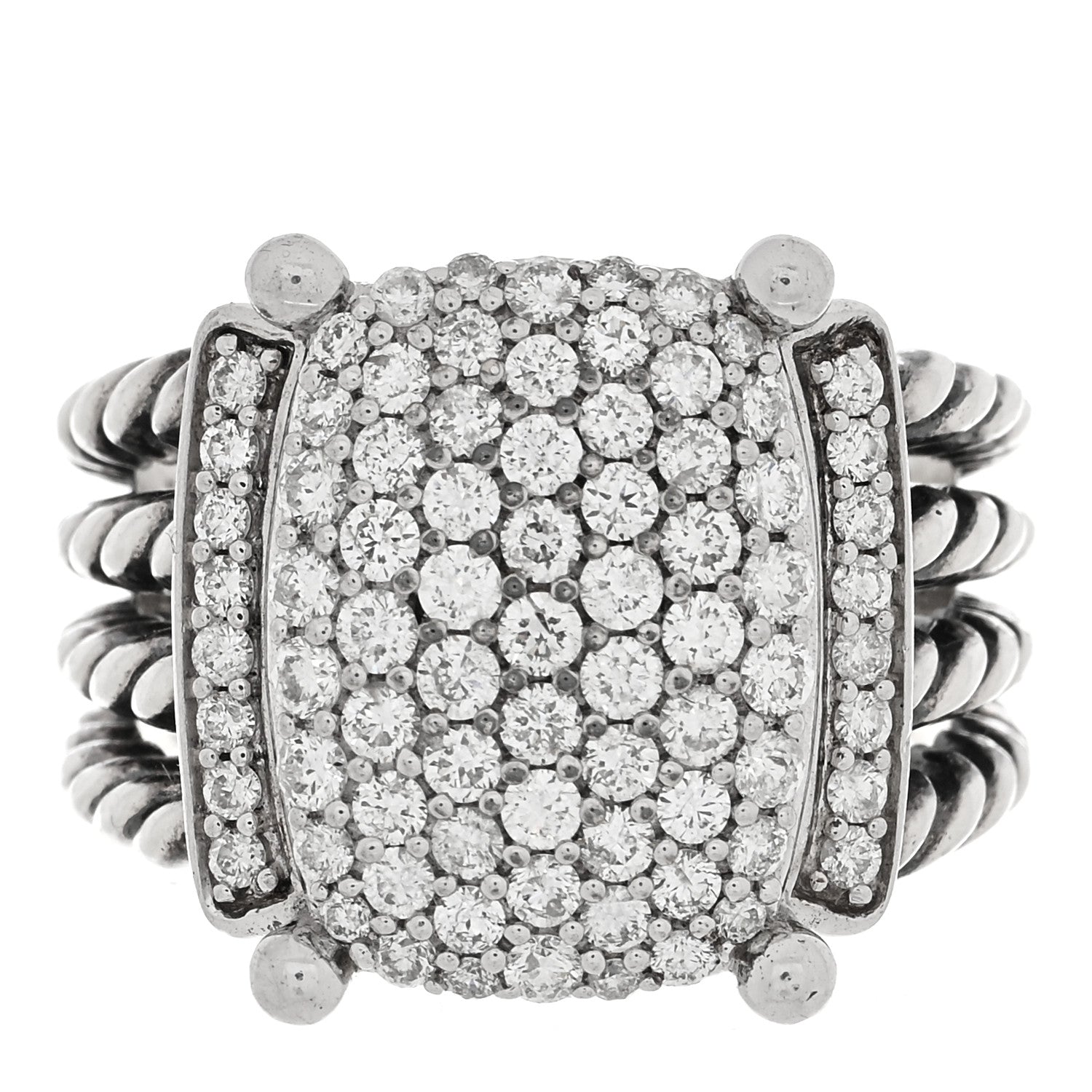 David Yurman Sterling Silver Diamond 16mm Wheaton Ring 54 7 1 of 4