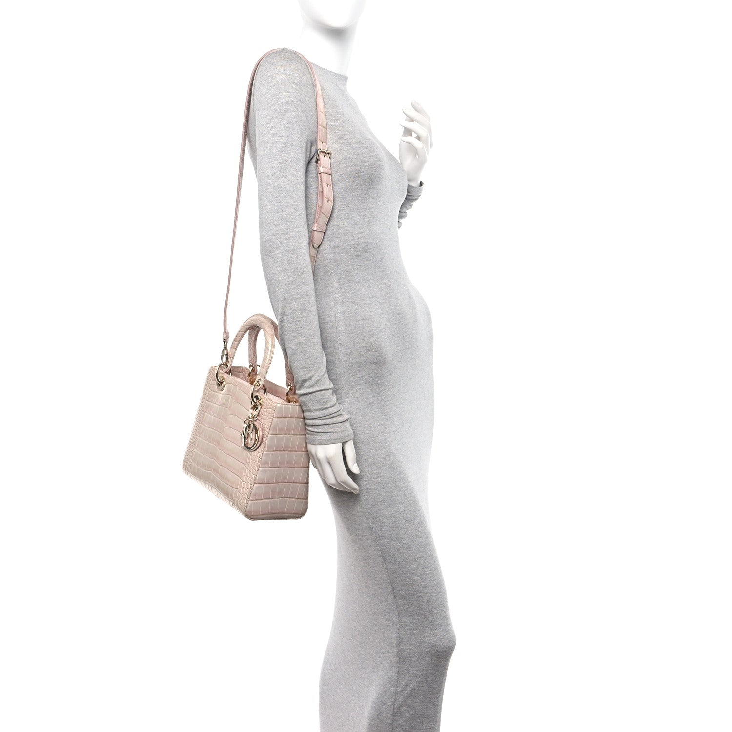 Christian Dior Metallic Alligator Medium Lady Dior Rose 2 of 11