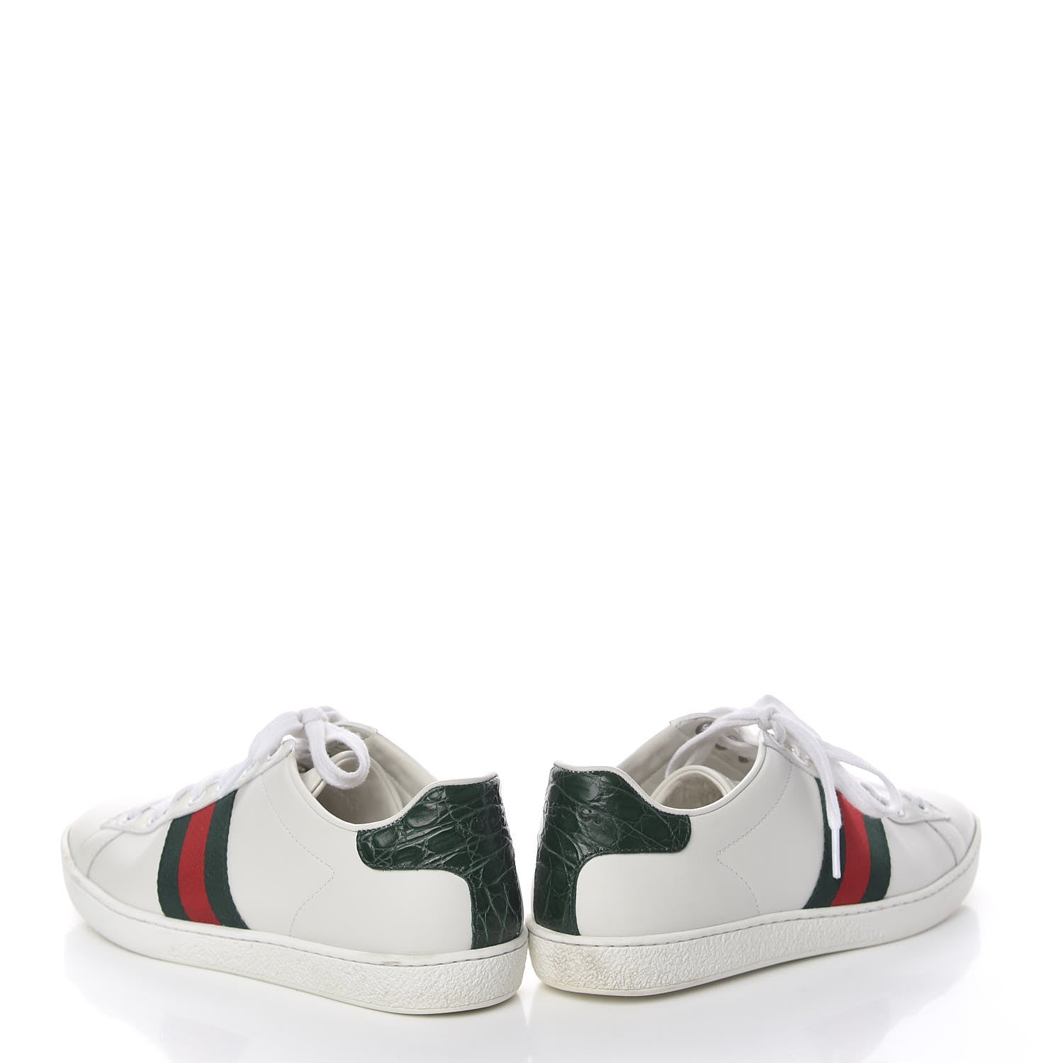 Gucci Calfskin Crocodile Web Womens Ace Sneakers 37 White Green 8 of 18