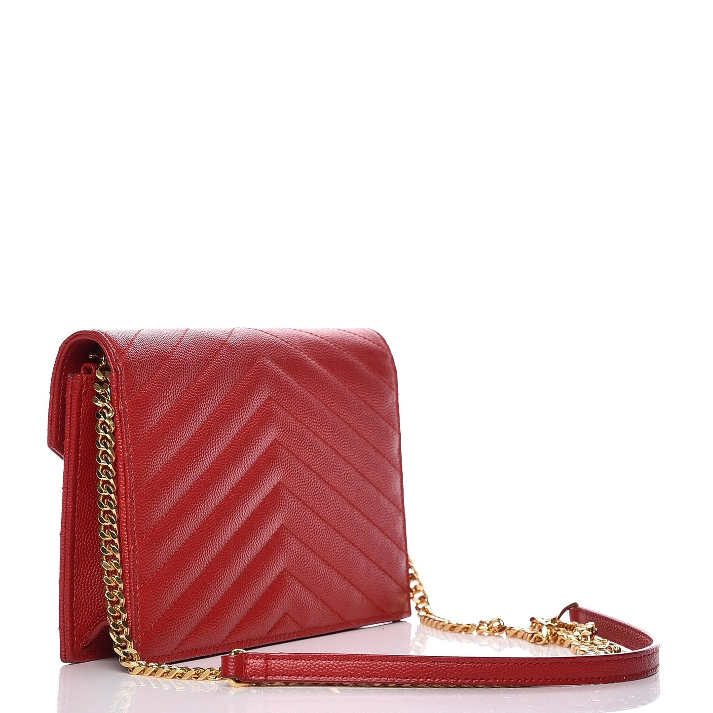 Grain De Poudre Matelasse Chevron Monogram Envelope Chain Wallet New Red