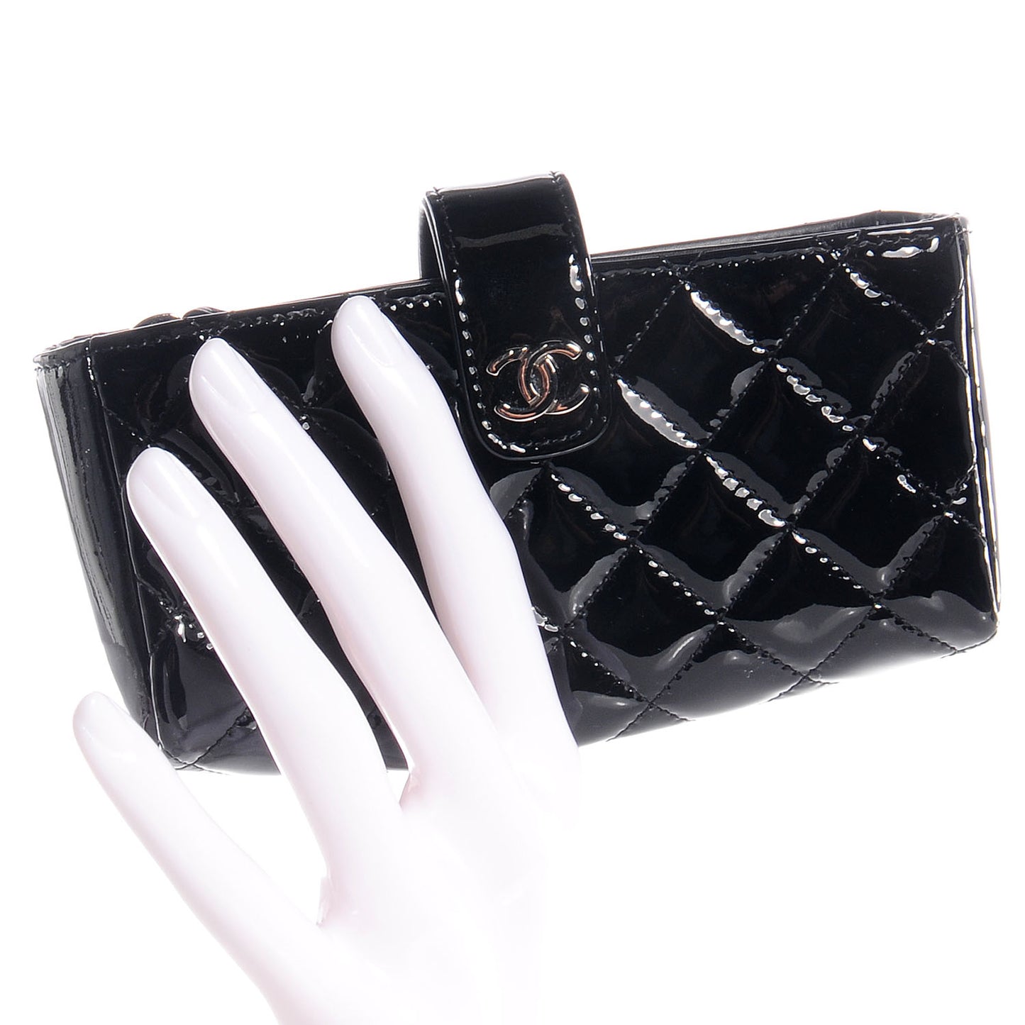Patent Quilted Mini Phone Clutch Black