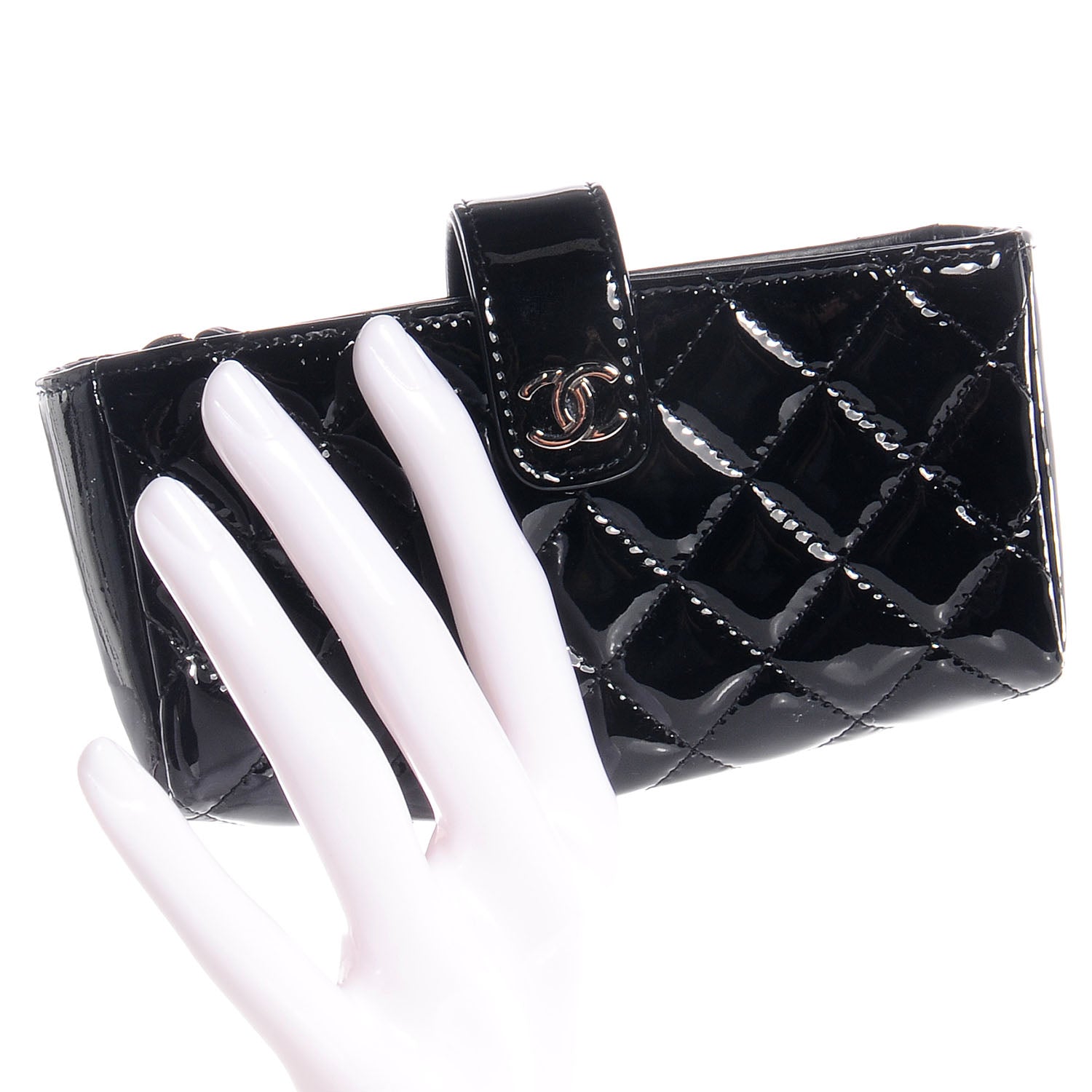 Chanel Patent Quilted Mini Phone Clutch Black 2 of 9