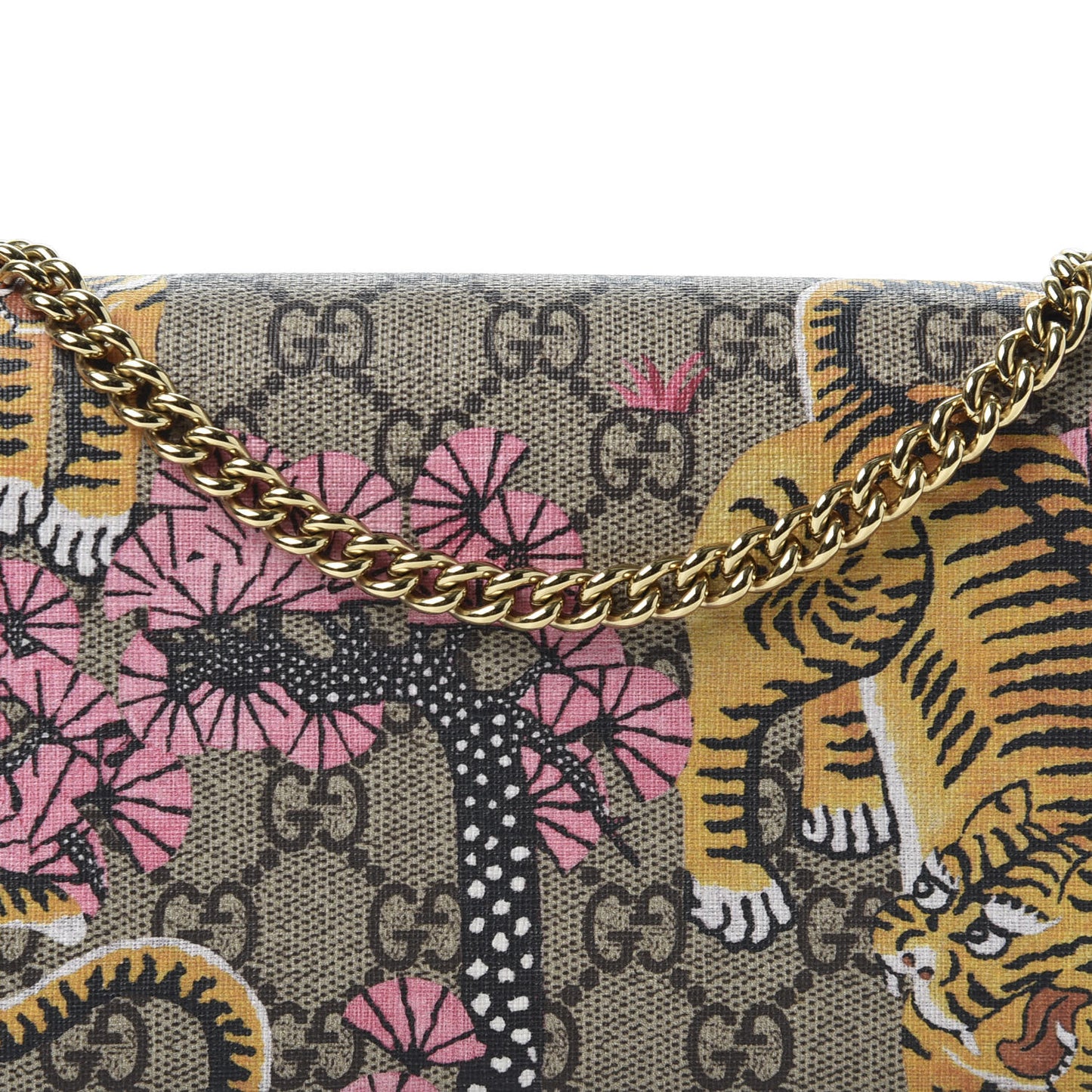GG Supreme Monogram Bengal Chain Wallet Beige Pink