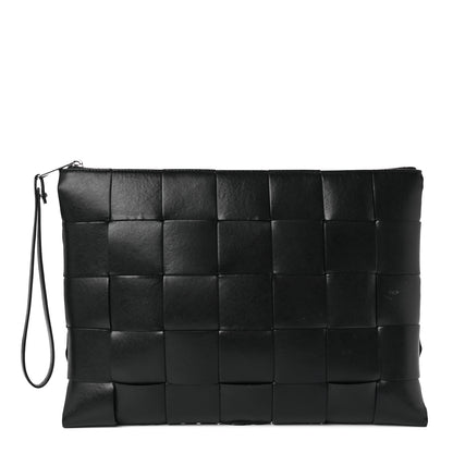 Bottega Veneta Nappa Maxi Intrecciato Medium Cassette Flat Zip Pouch Black 1 of 13
