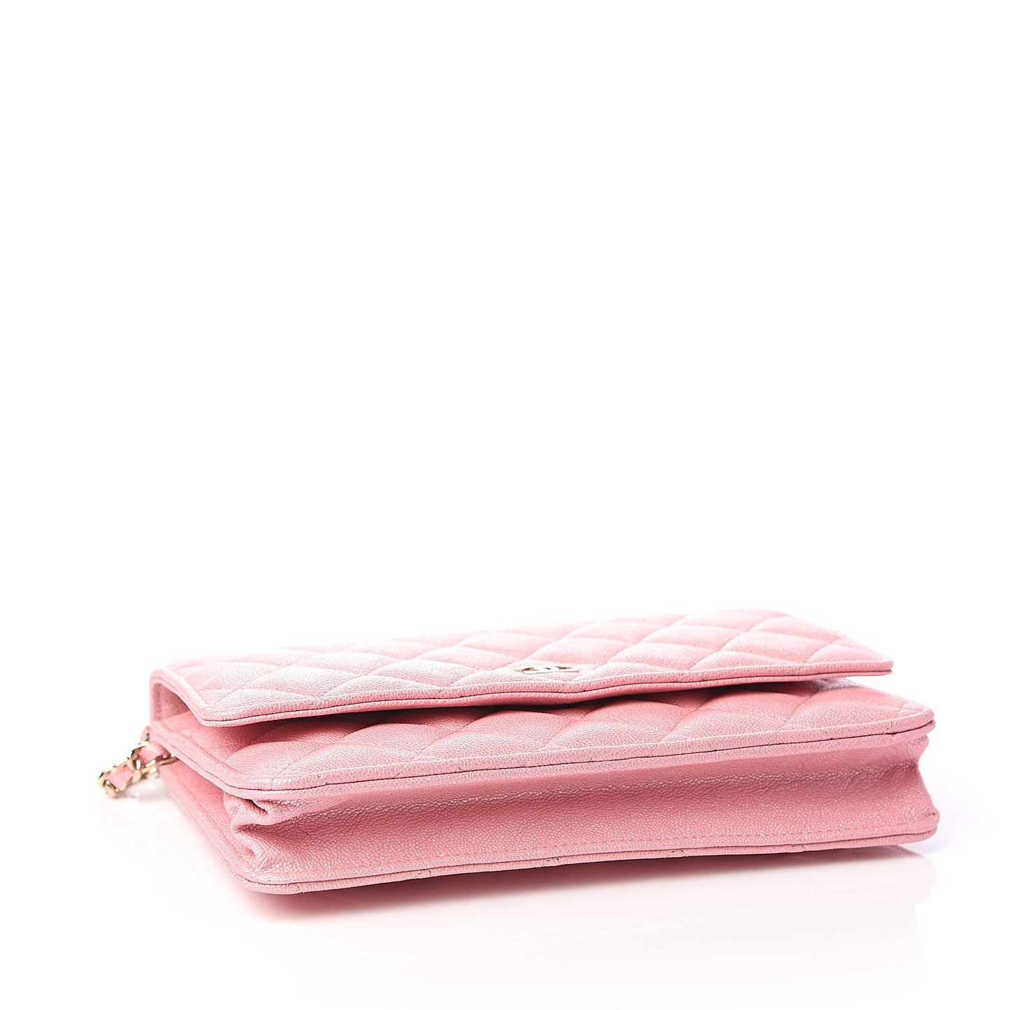 Iridescent Caviar Quilted Wallet on Chain WOC Rose Pink