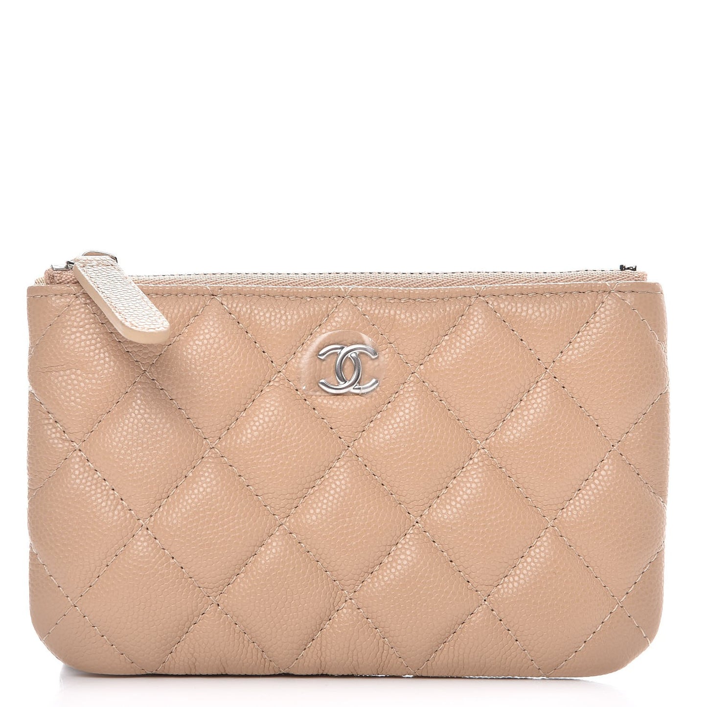 Caviar Quilted Small Cosmetic Case Beige