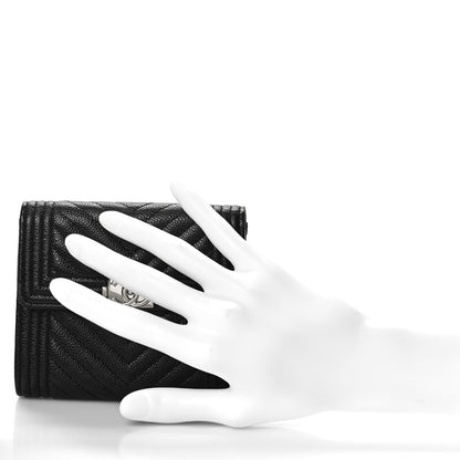 Chanel Caviar Chevron Quilted Boy Compact Wallet Black 2 of 10