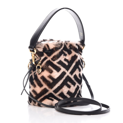 Fendi Shearling F is Macro FF 1974 Diagonal Mini Mon Tresor Bucket Bag Light Rose Black 3 of 10