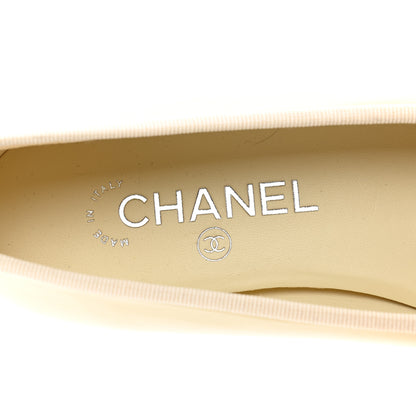 Chanel Calfskin Grosgrain Cap Toe CC Ballerina Flats 37 Ivory Black 7 of 9