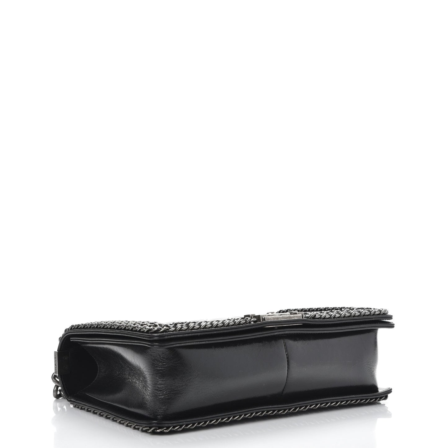 Glazed Calfskin Quilted New Medium Boy Chained Flap Black