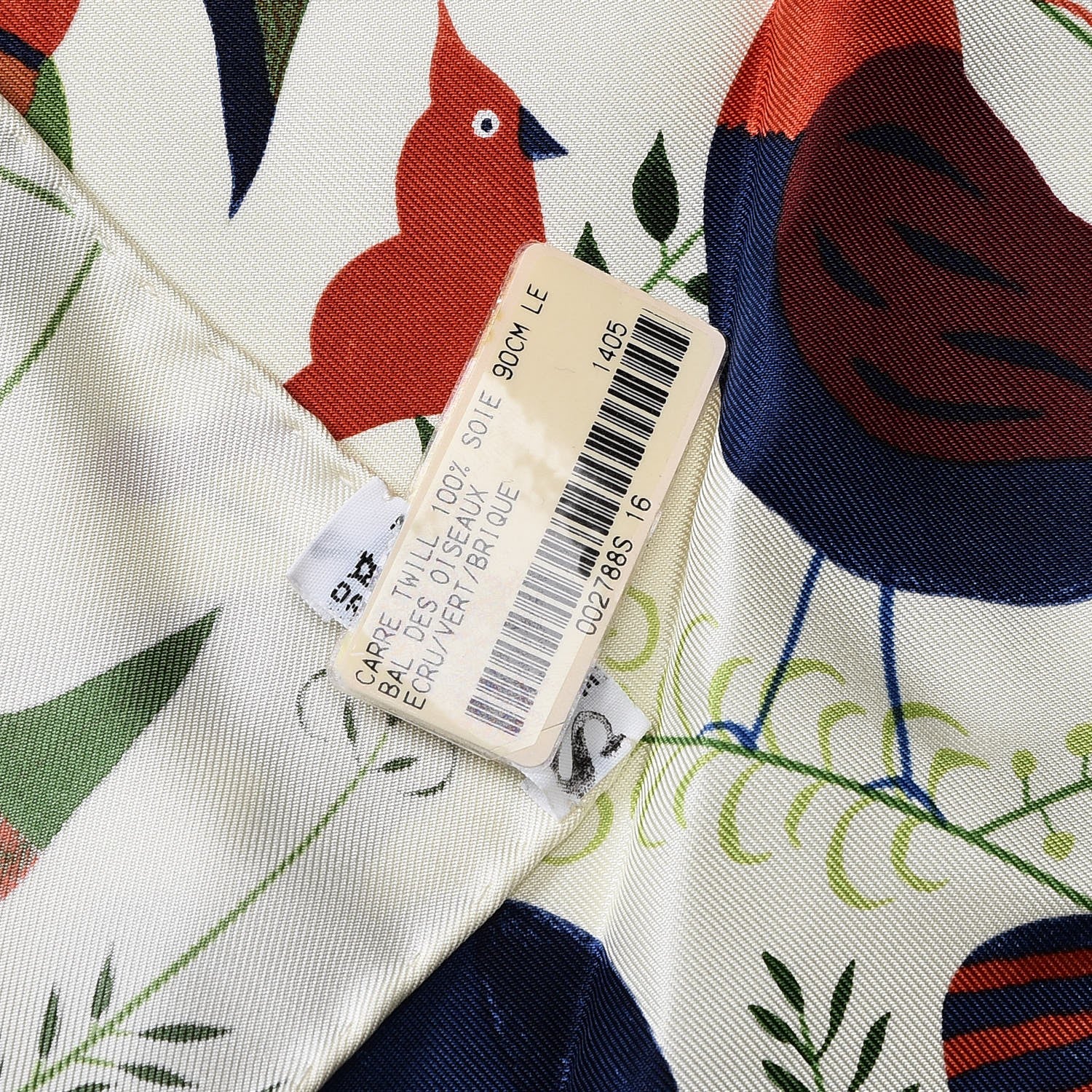 Hermes Silk Le Bal Des Oiseaux Scarf 90 Ecru Vert Brique 4 of 4