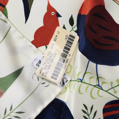 Hermes Silk Le Bal Des Oiseaux Scarf 90 Ecru Vert Brique 4 of 4