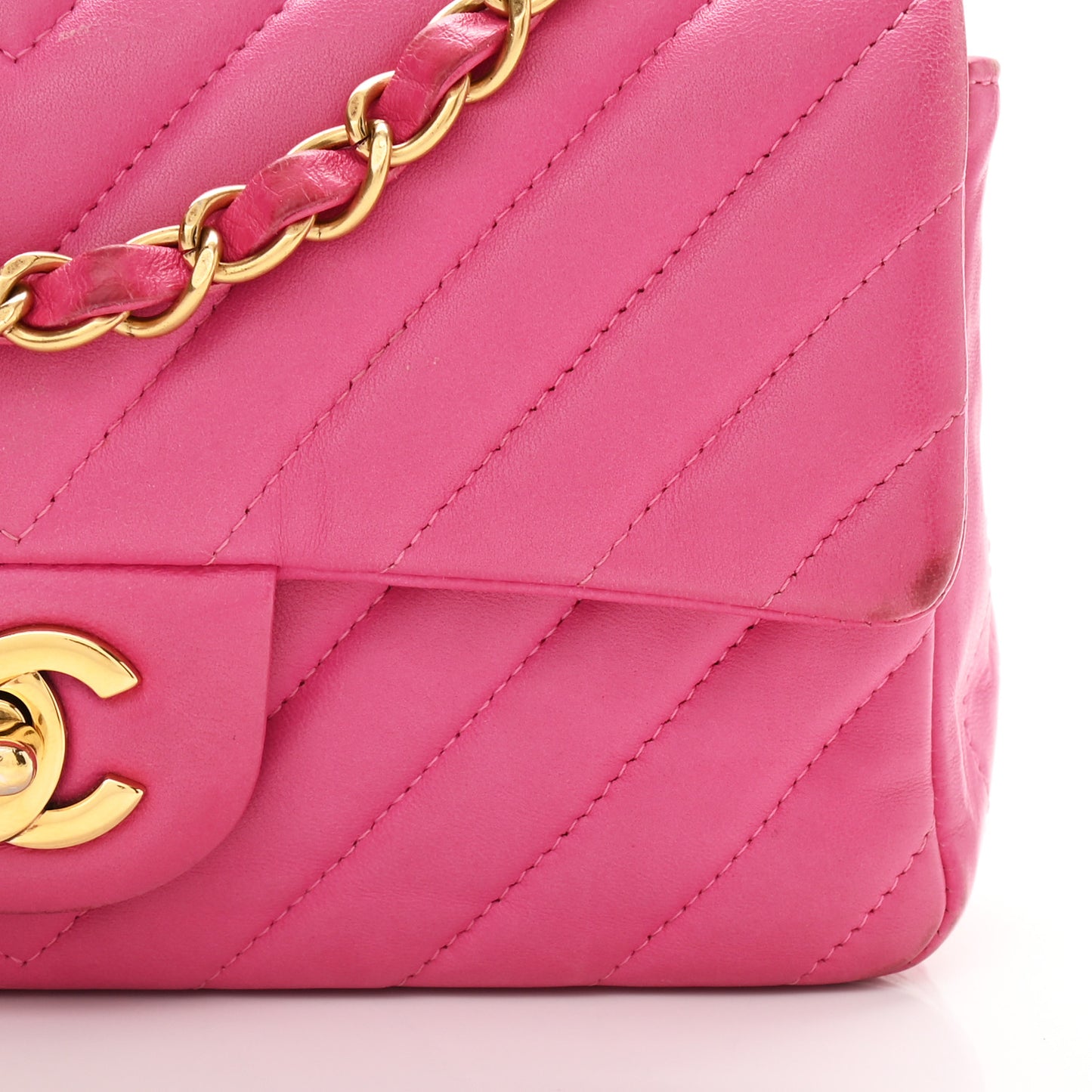 Lambskin Chevron Quilted Mini Rectangular Flap Fuchsia