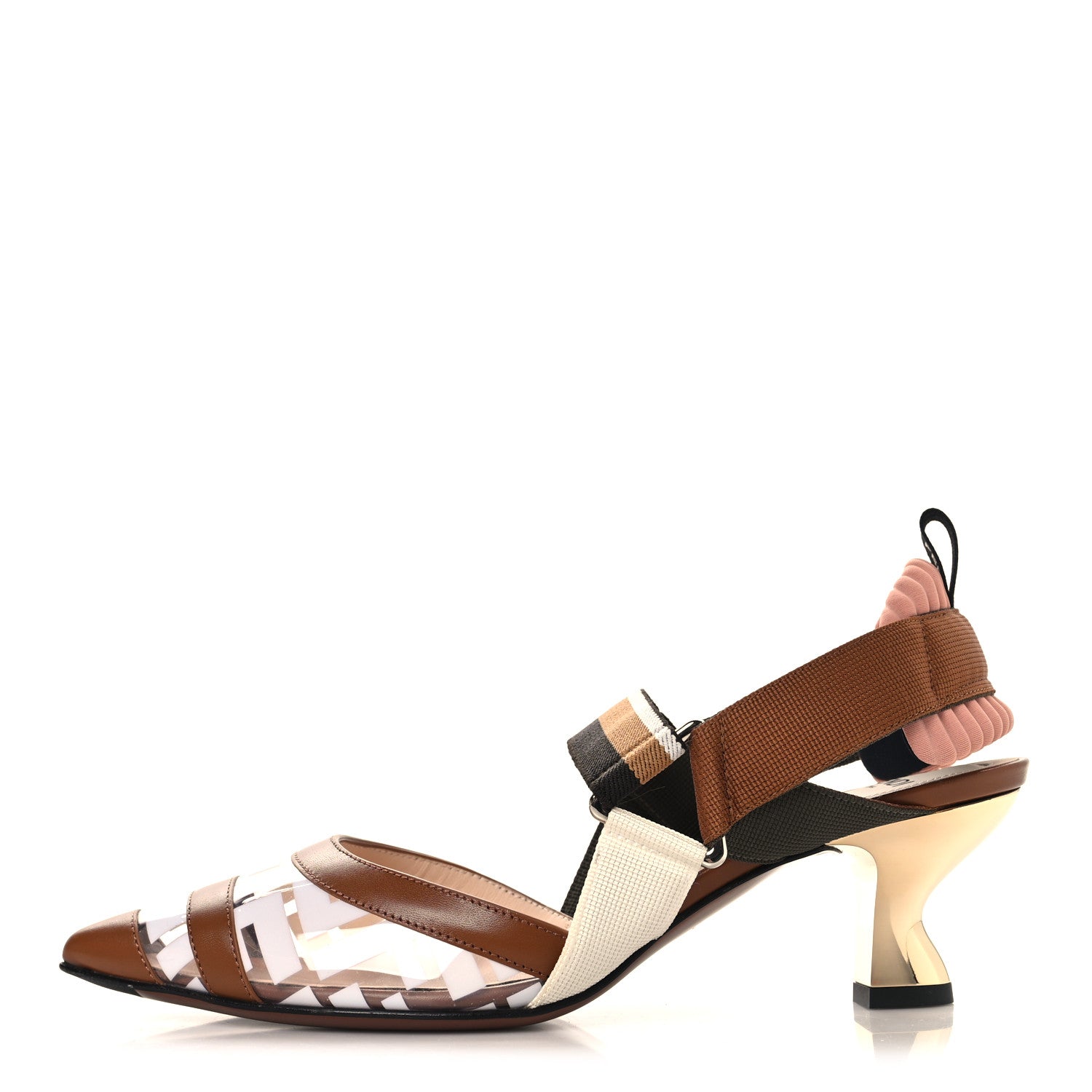 Fendi PVC Vitello FF Colibri 85mm Slingback Pumps 36.5 Transparent White Cuoio Avana 1 of 9
