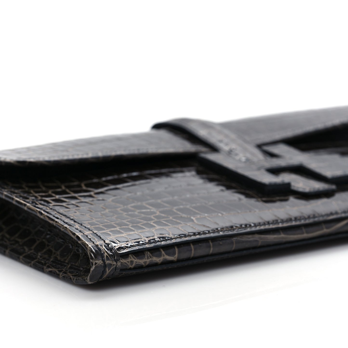 Shiny Porosus Crocodile Jige Elan 29 Clutch Graphite
