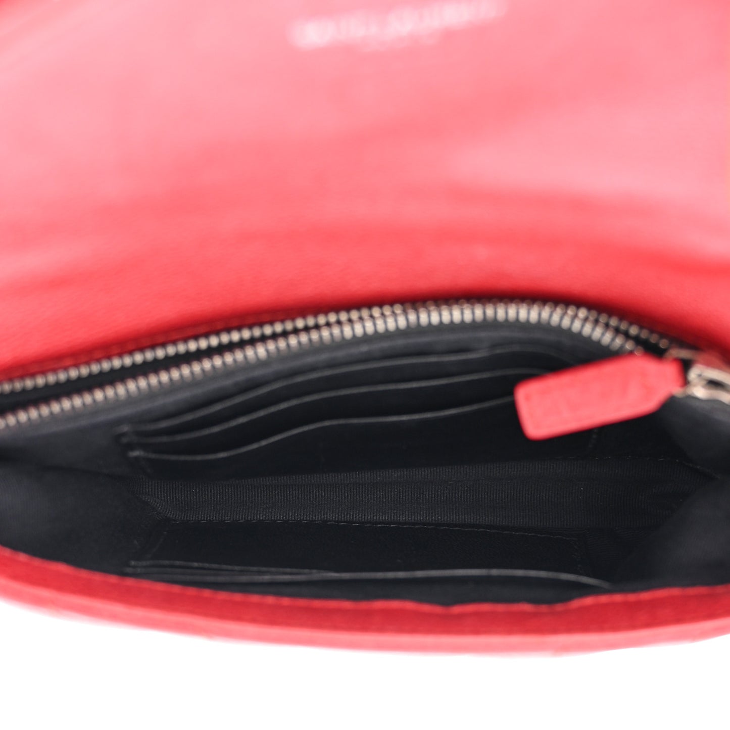 SAINT LAURENT Sheepskin Matelasse Chevron Monogram College Chain Wallet New Red