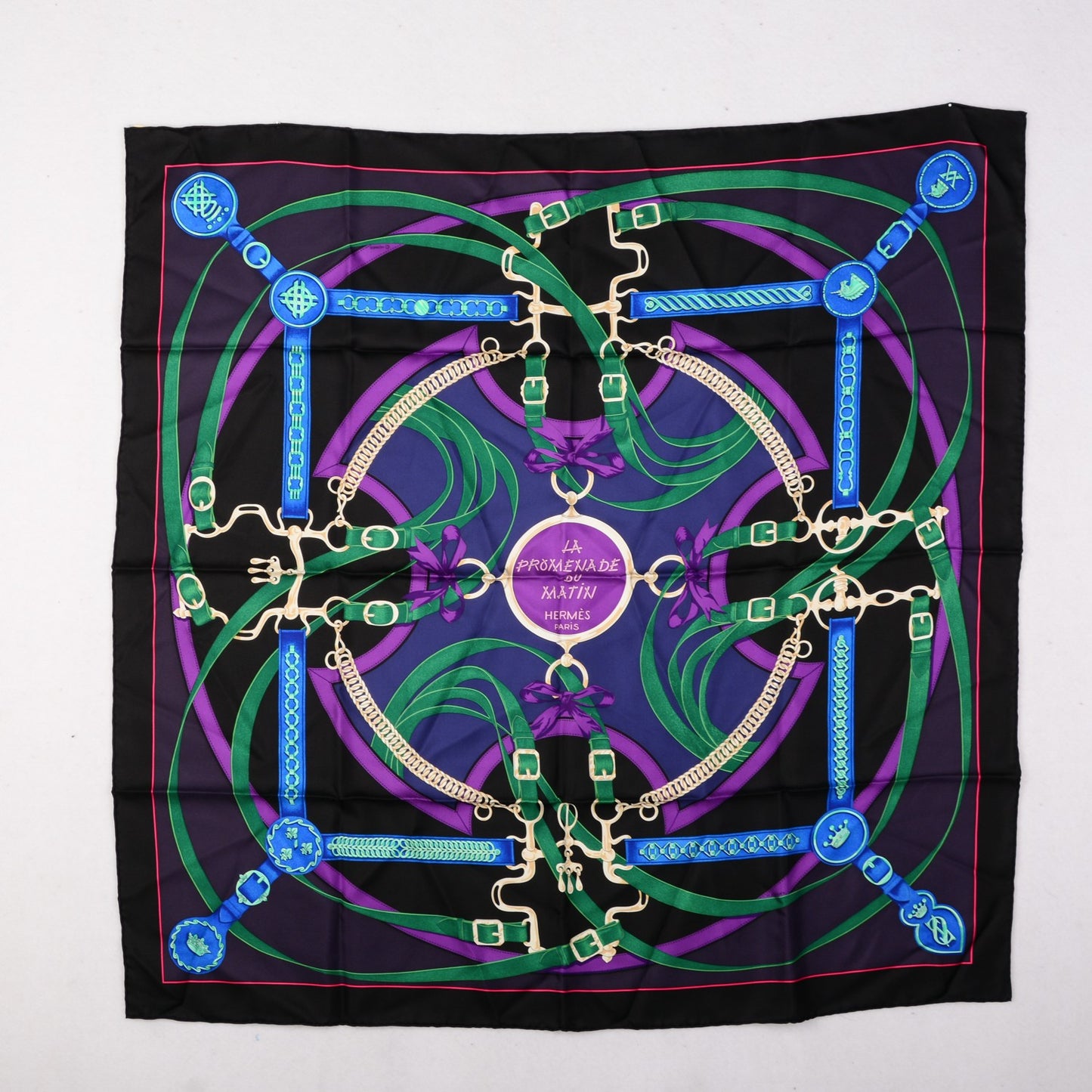 Silk Promenade Du Matin Scarf 90 Black Violet Vert