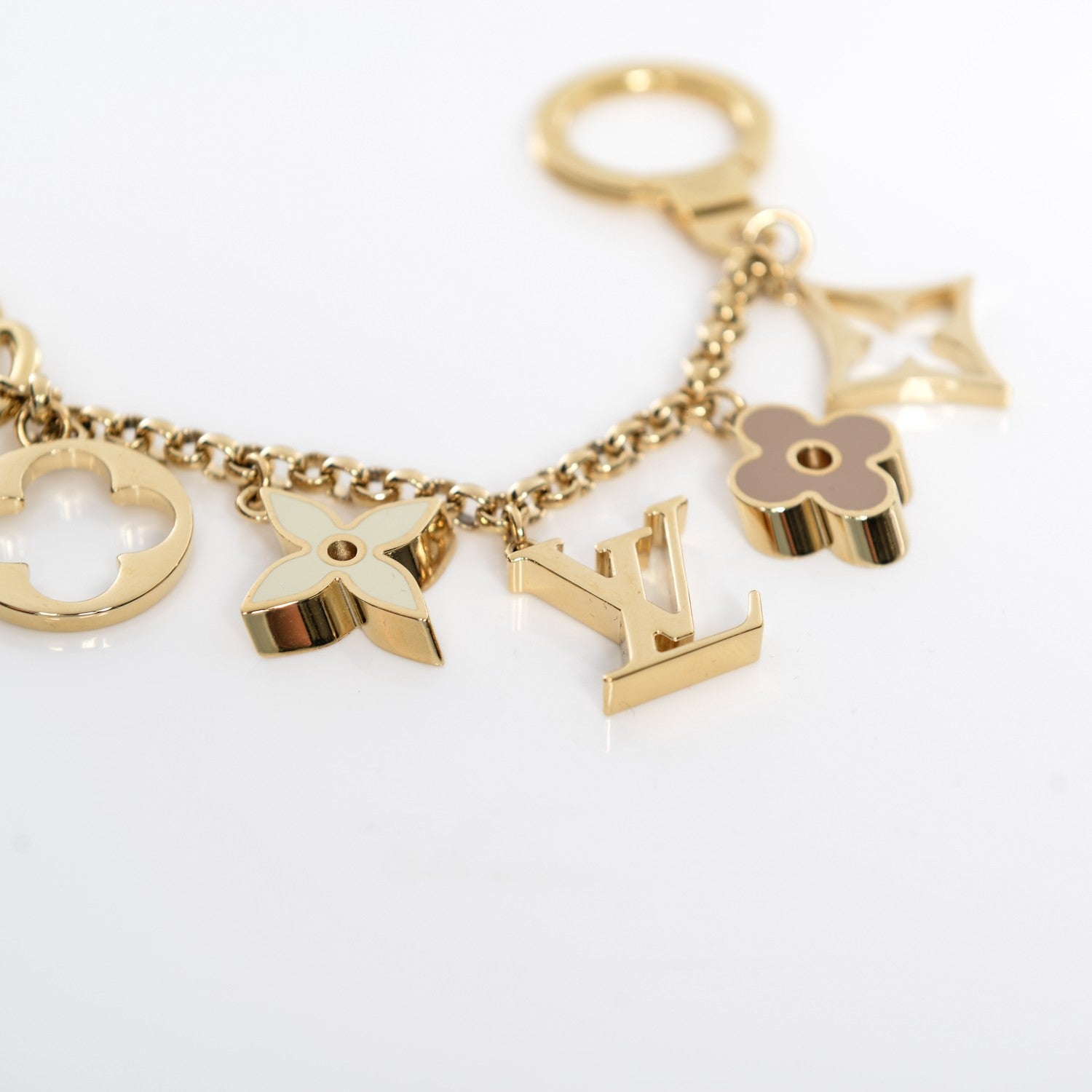 Louis Vuitton Brass Enamel Fleur De Monogram Bag Charm Chain Gold 4 of 5
