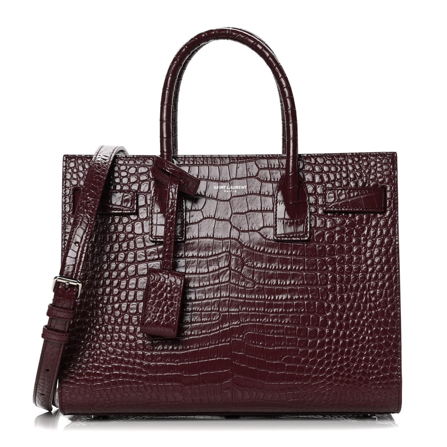 Calfskin Crocodile Embossed Baby Sac De Jour Bordeaux