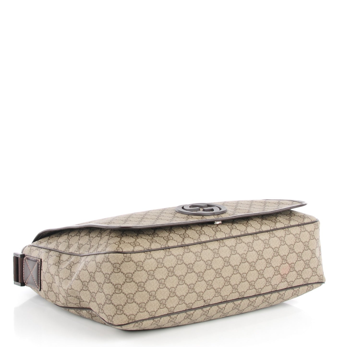 GG Plus Monogram Large Interlocking G Flap Messenger Bag Beige Dark Brown