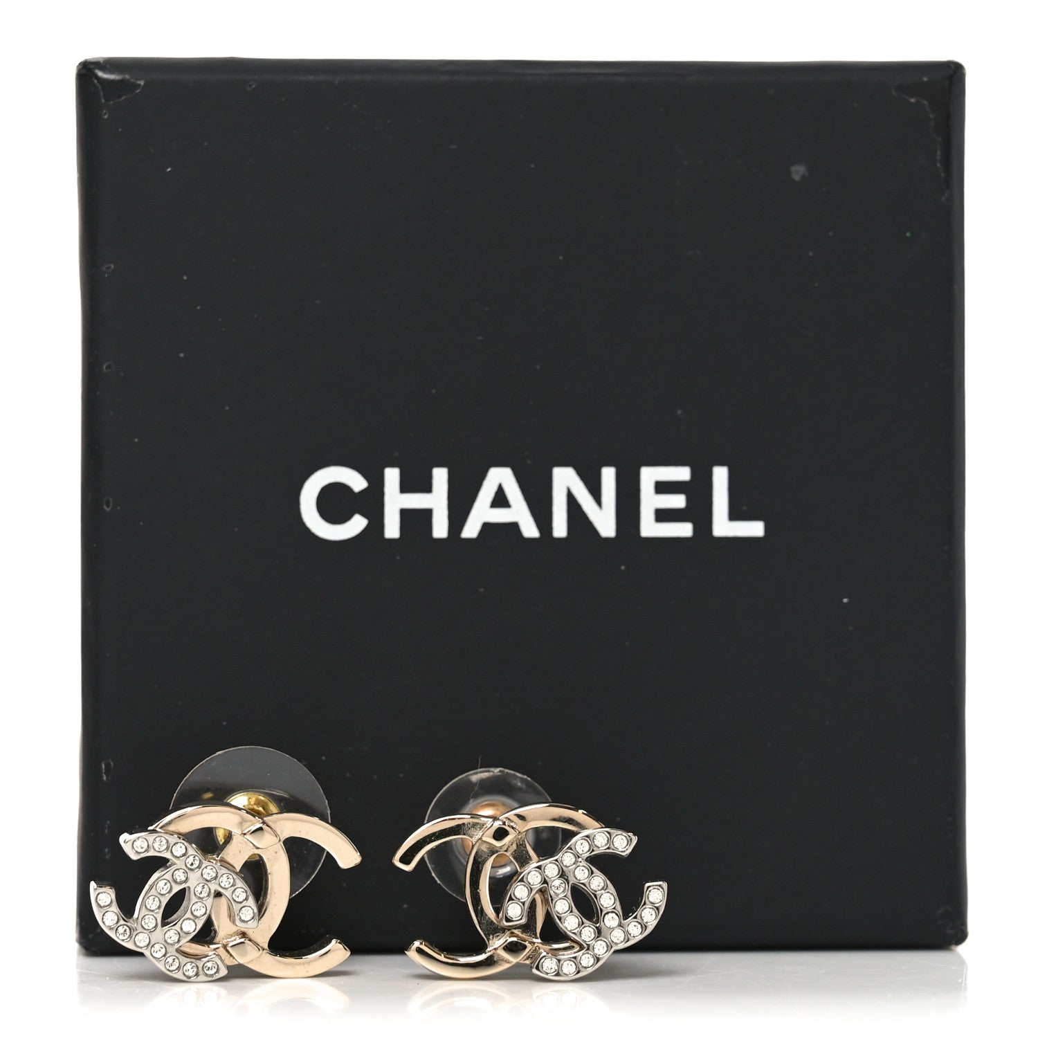 Chanel Crystal Double CC Earrings Gold Silver 6 of 8