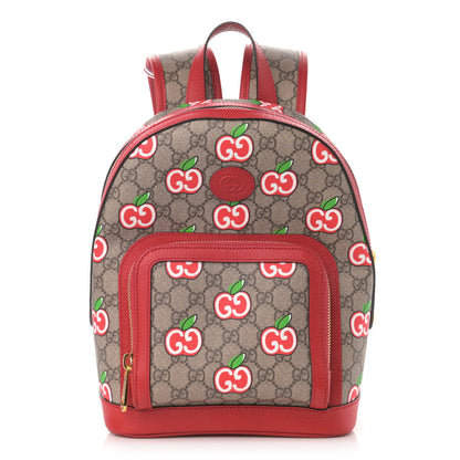 Gucci GG Supreme Monogram Apple Small Retro Interlocking G Day Backpack Beige Multicolor Lobster Red 1 of 12
