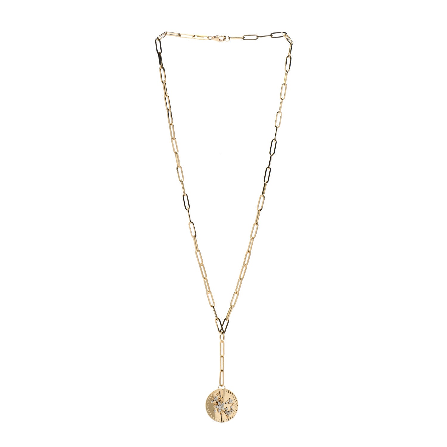 Foundrae 18K Yellow Gold Diamond Large Blossoms Medallion Classic Fob Chain Necklace 3 of 5
