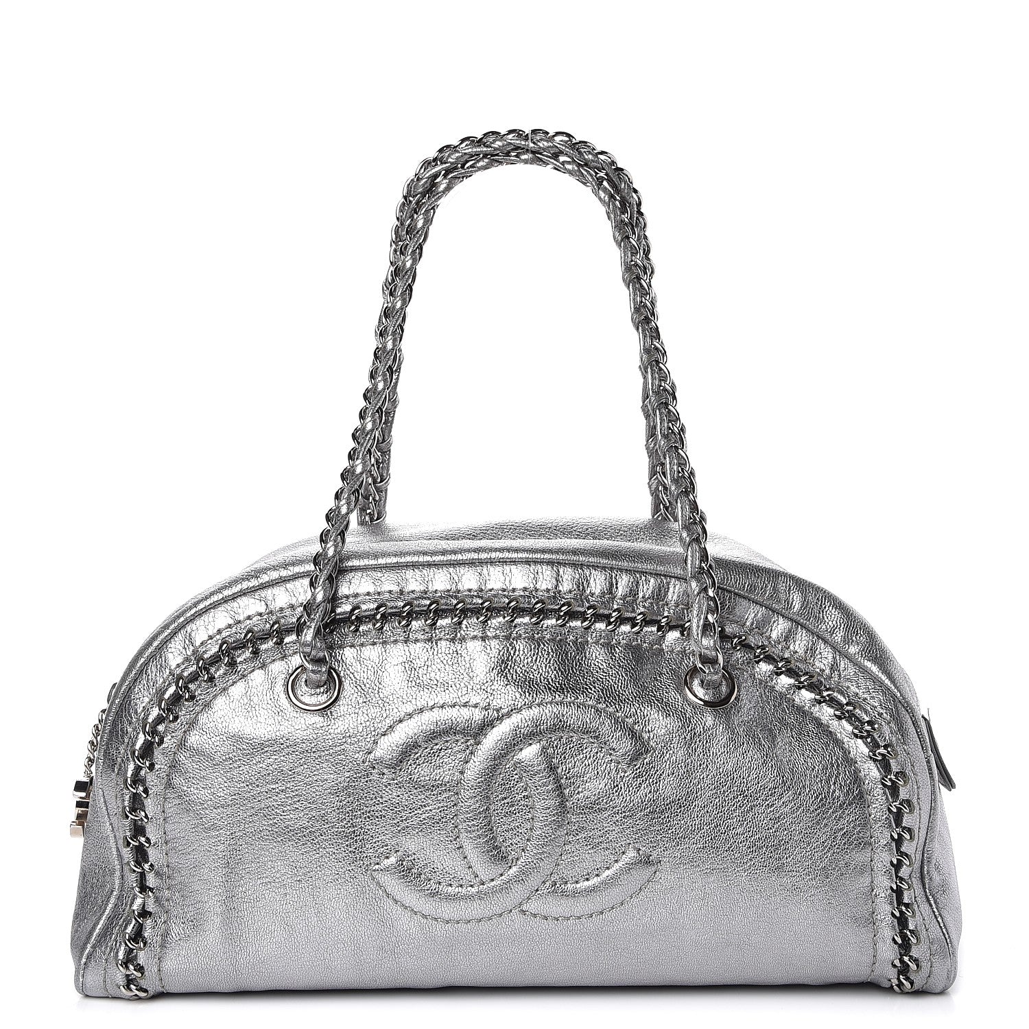 Chanel Metallic Goatskin Medium Luxe Ligne Bowler Silver 1 of 7