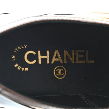 Chanel Crumpled Lambskin Patent CC Lace Up Oxfords 39.5 White Gold Black 8 of 11