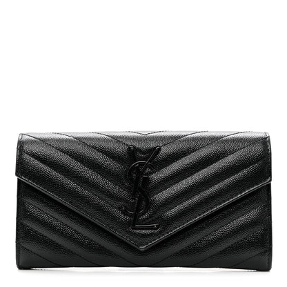 Saint Laurent Grain De Poudre Matelasse Chevron Monogram Flap Wallet Black 1 of 7
