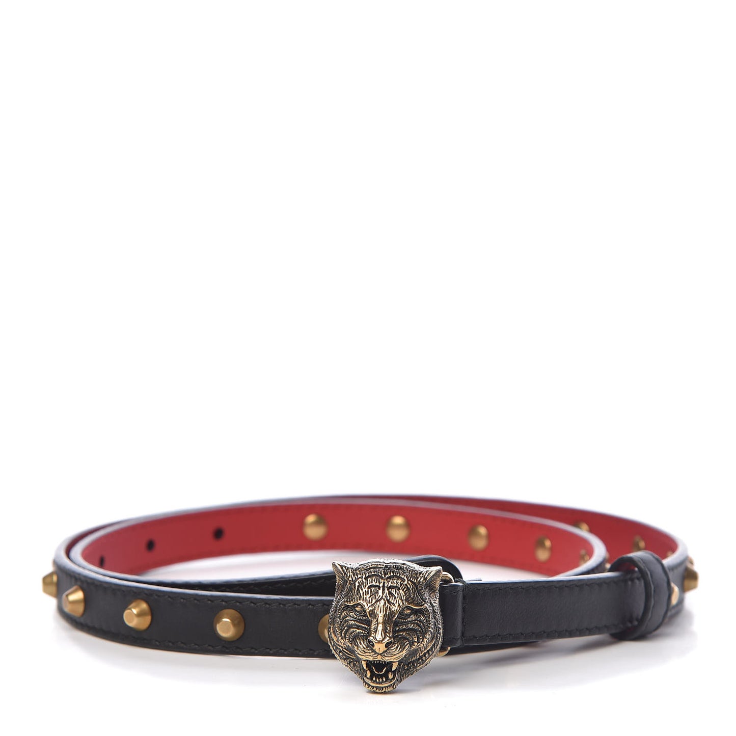 Calfskin Skinny Studded Feline Belt 80 32 Black