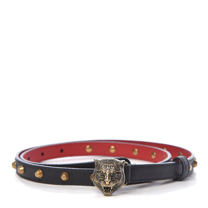 Gucci Calfskin Skinny Studded Feline Belt 80 32 Black 1 of 6