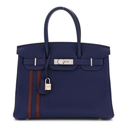 Hermes Togo Swift Officier Birkin 30 Bleu Encre Rouge H 1 of 13