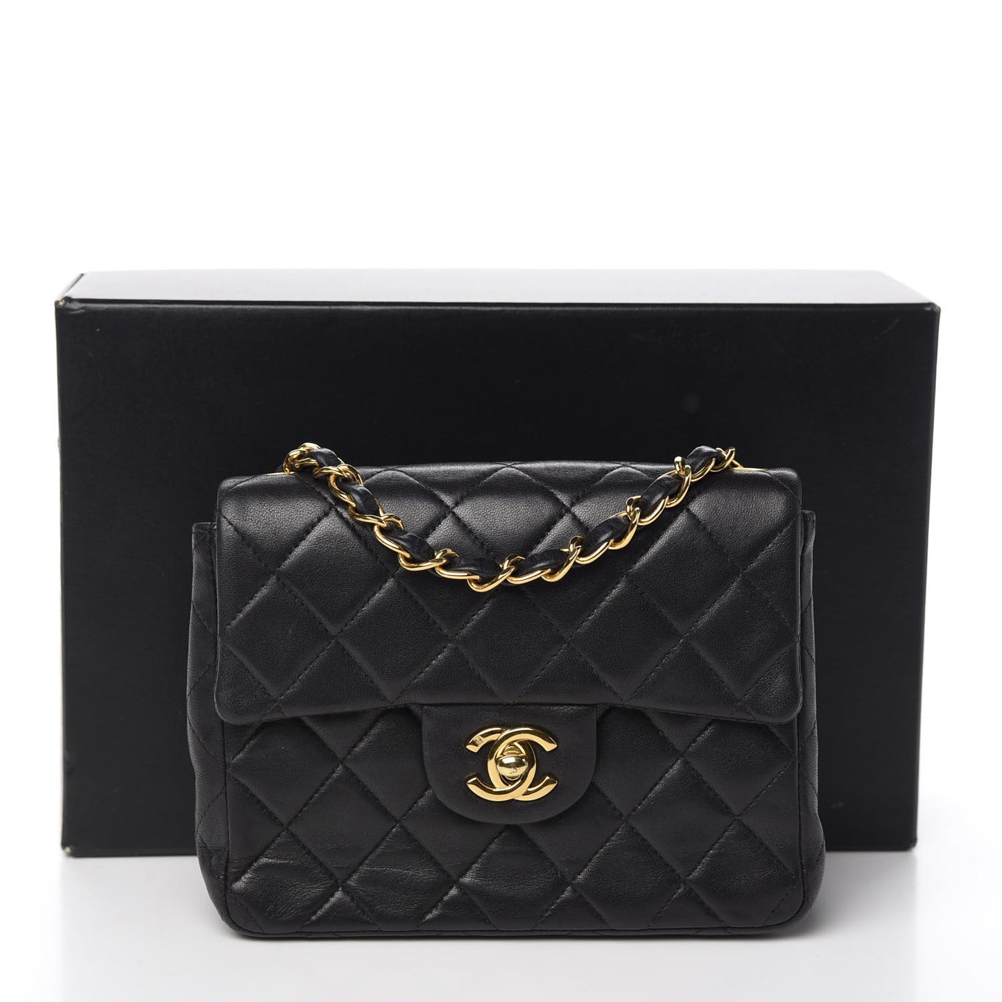 Lambskin Quilted Mini Square Flap Black