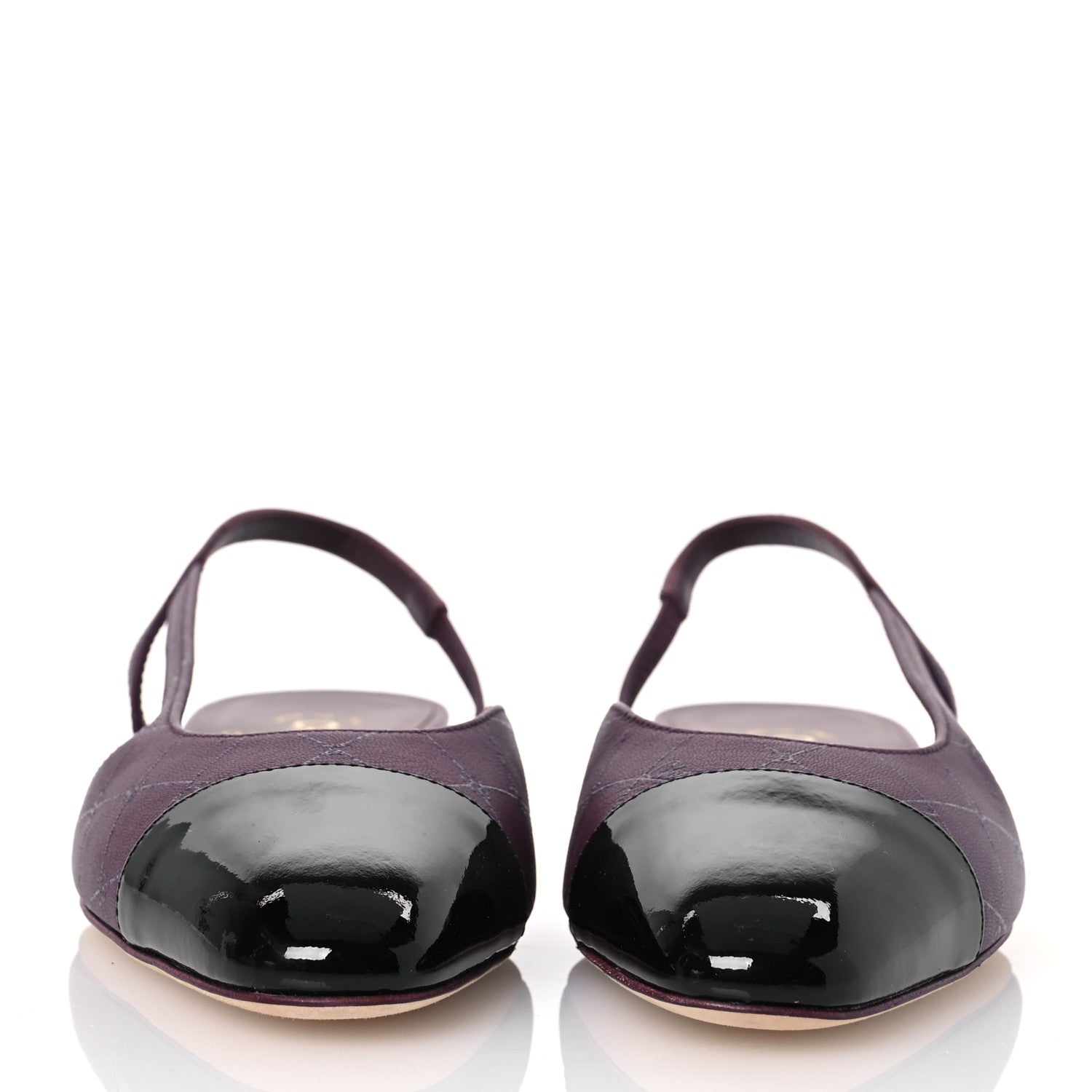 Chanel Lambskin Patent Cap Toe CC Slingback Flats 37.5 Burgundy Black 2 of 10