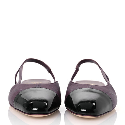 Chanel Lambskin Patent Cap Toe CC Slingback Flats 37.5 Burgundy Black 2 of 10