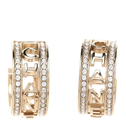 Chanel Metal Crystal Bow-tiful CC Hoop Earrings Gold 1 of 4
