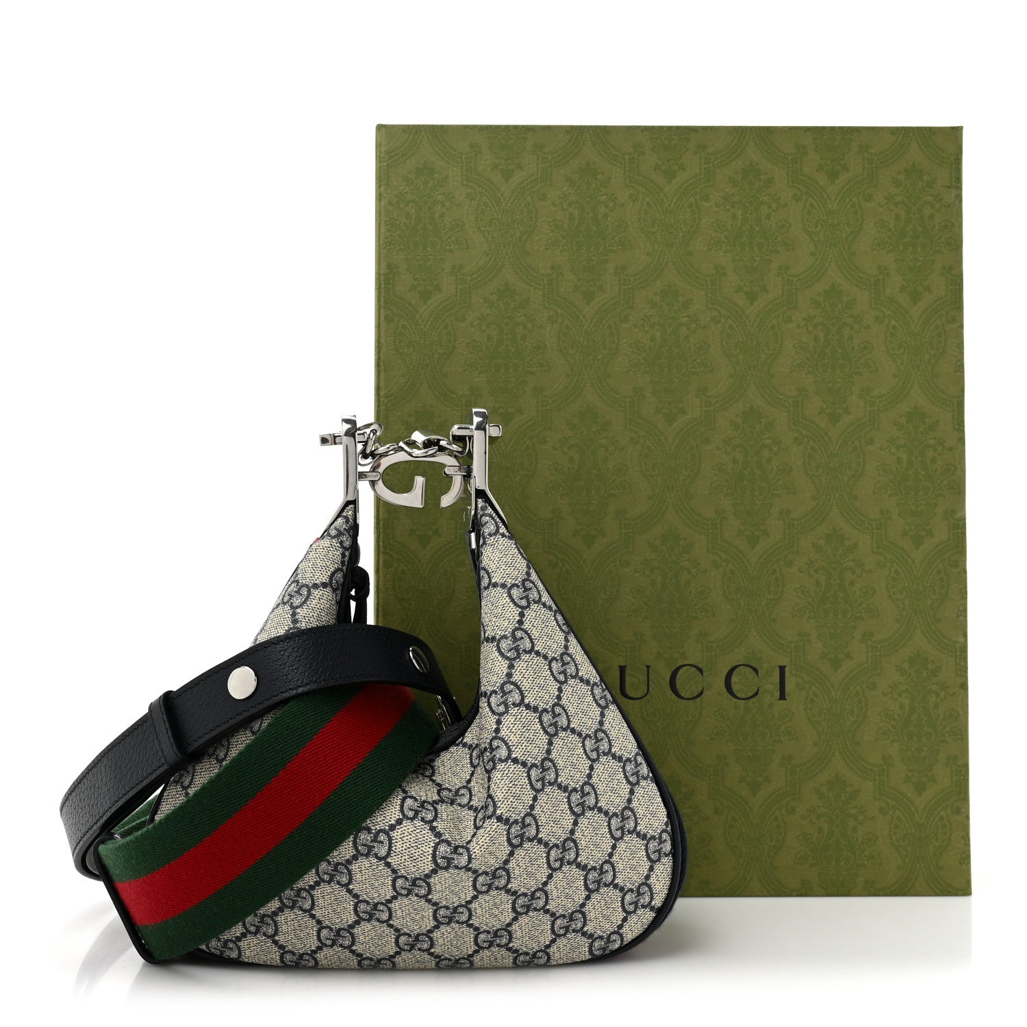 Gucci GG Supreme Monogram Textured Calfskin Web Small Attache Shoulder Bag Beige Blue 11 of 11