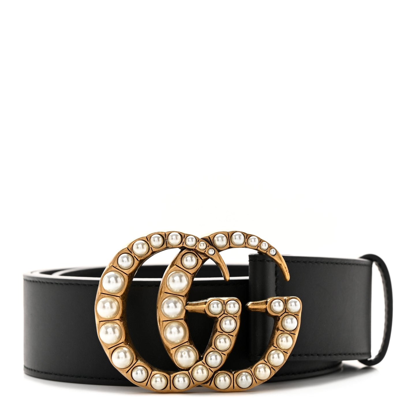 Moon Calfskin Pearl Double G 40mm Belt 95 38 Black Cream