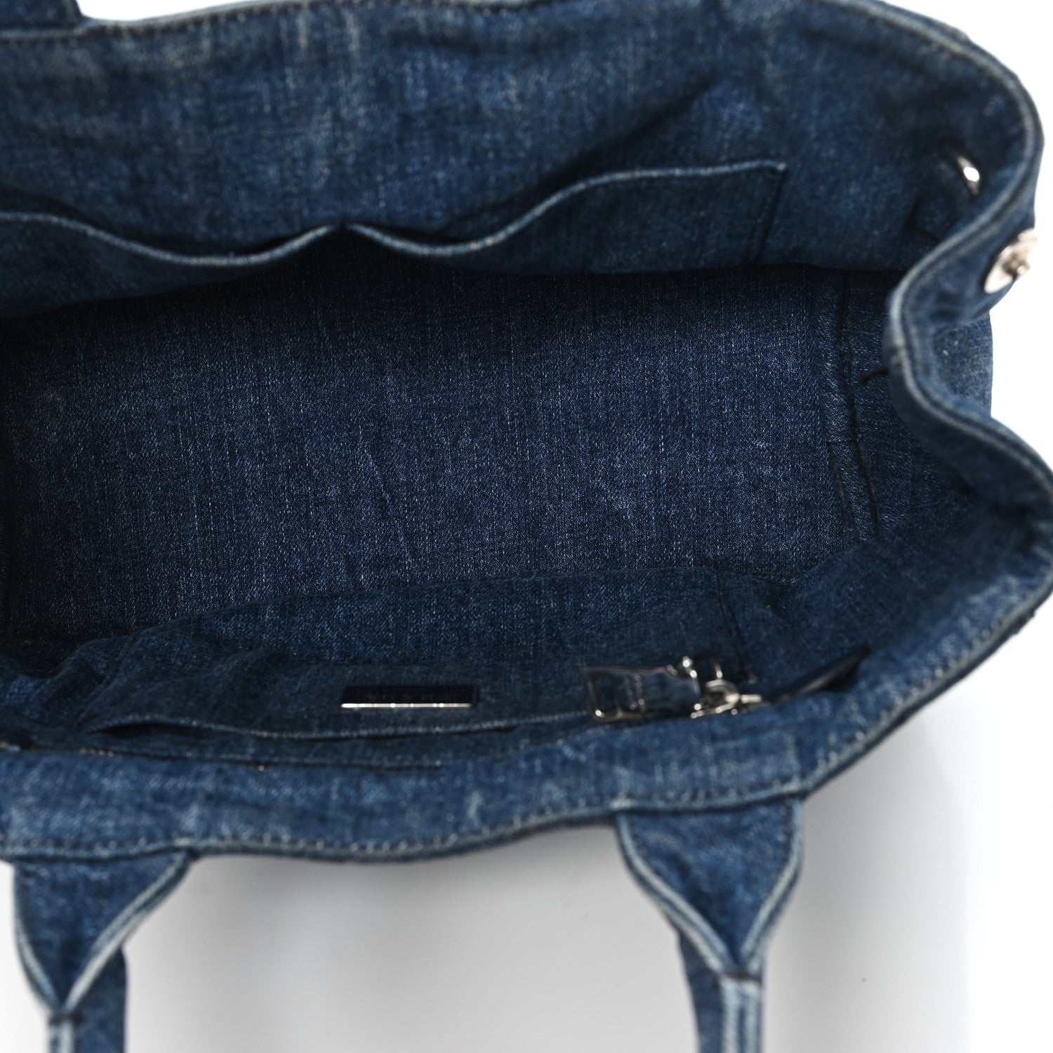 Prada Canapa Denim Crystal Studded Tote Blue 5 of 11