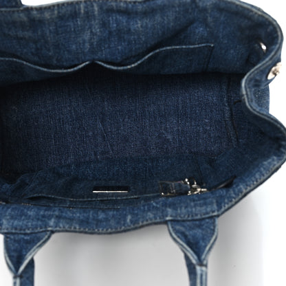 Prada Canapa Denim Crystal Studded Tote Blue 5 of 11