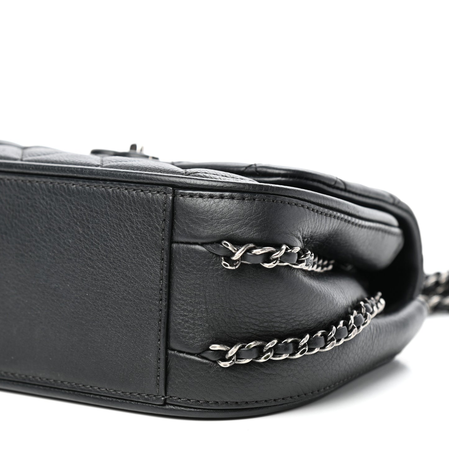 Calfskin Quilted Small Frame In Chain Flap Black
