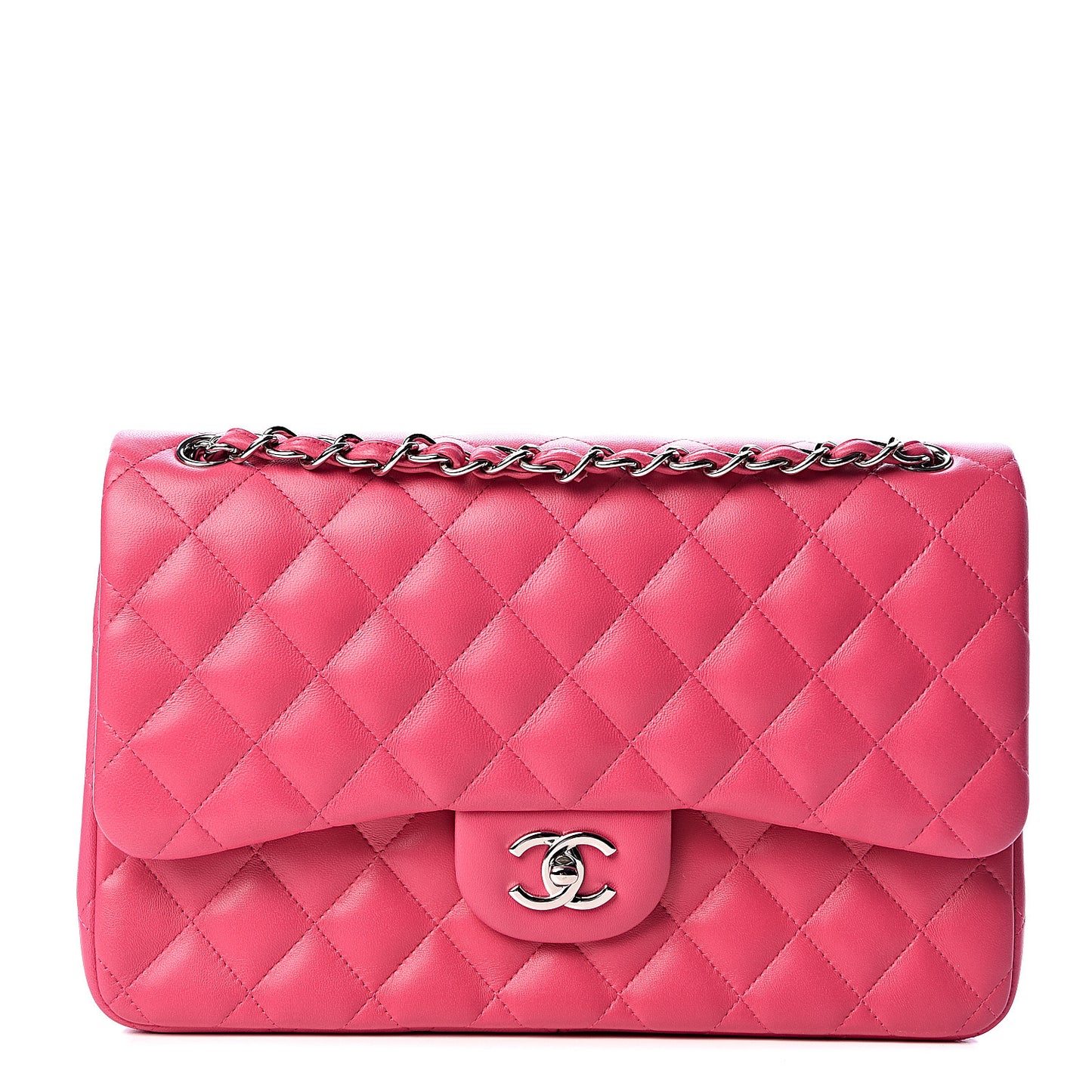 Lambskin Quilted Jumbo Double Flap Dark Pink